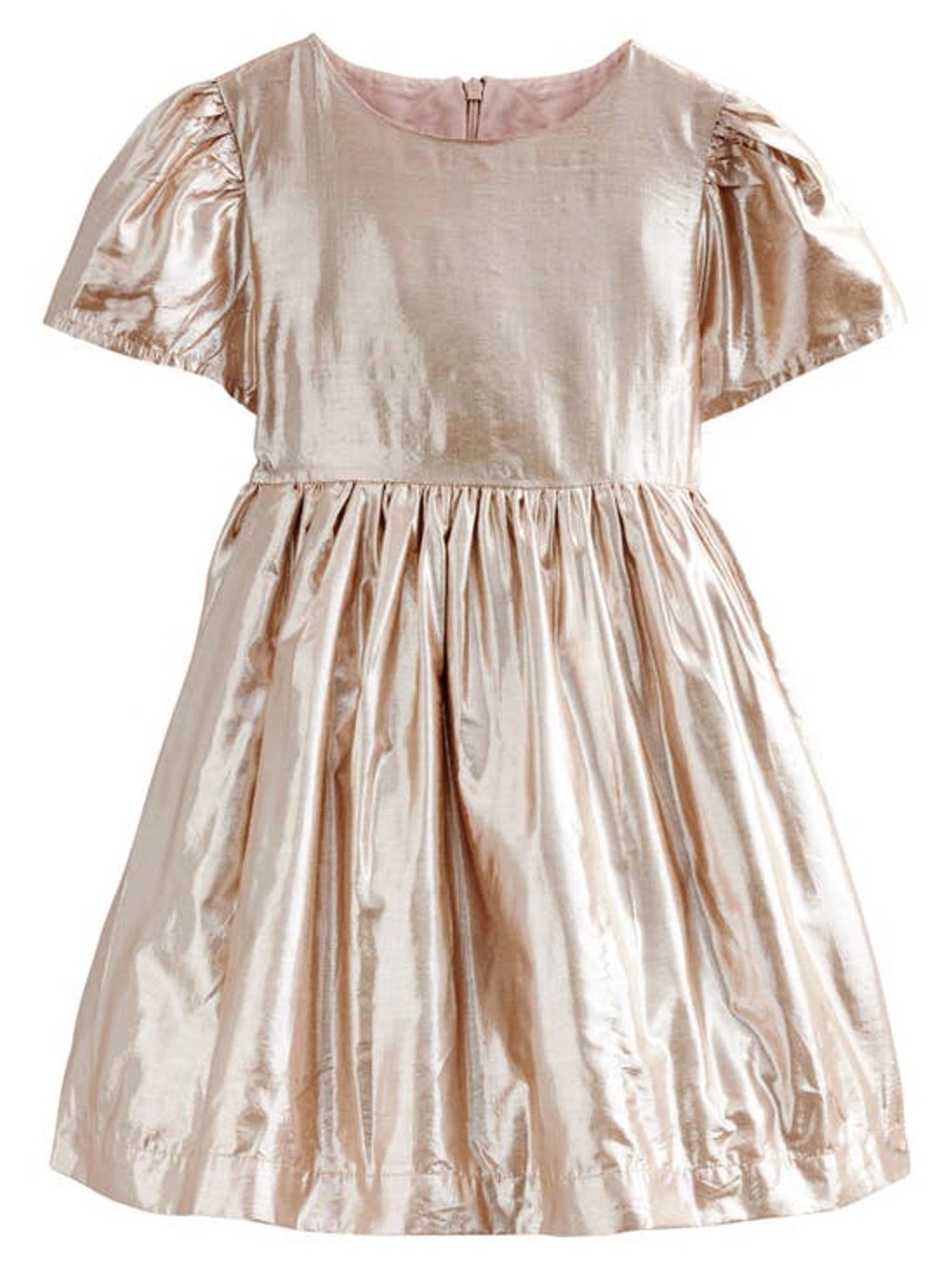 NWT Mini Boden Girls Metallic Gold Party Dress Shiny Flutter Sleeve Gown Sz 4-5